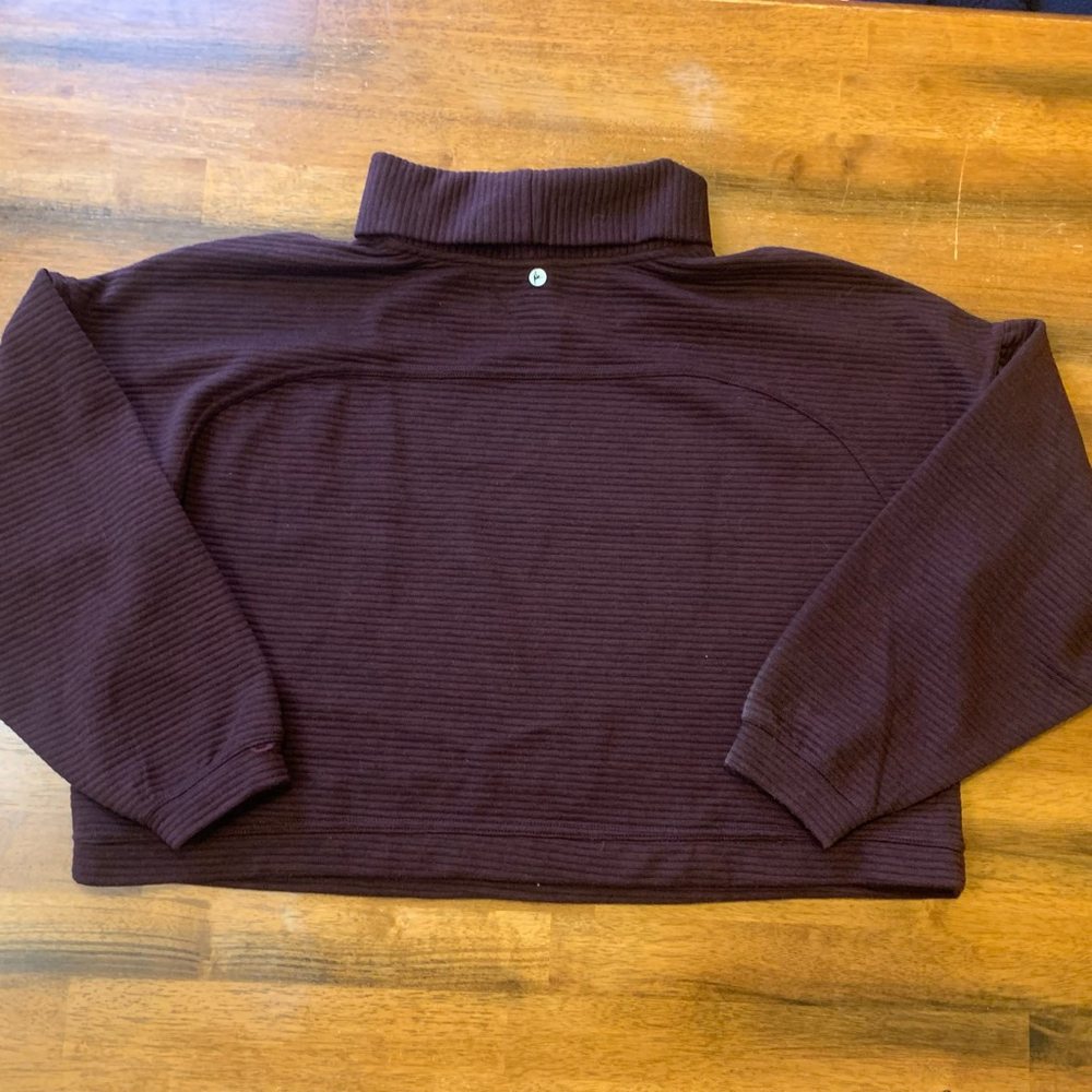90 degree Top XL Maroon Burgundy Turtleneck Crop Drop Shoulder Stripe Texture - Picture 7 of 8